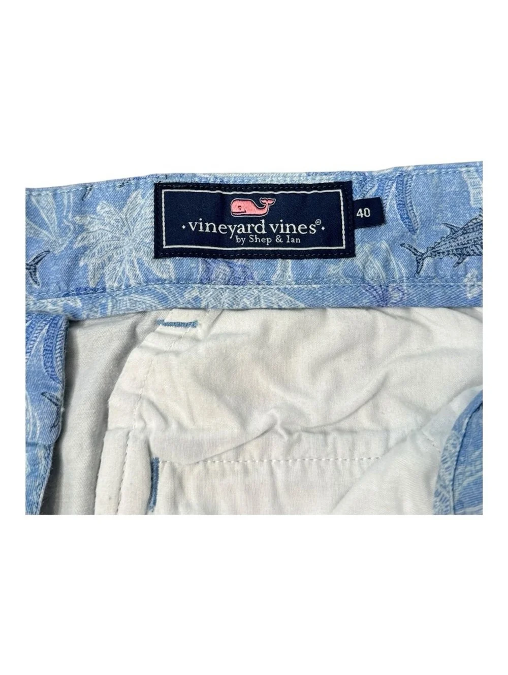 Vineyard Vines Breaker Shorts Blue Fish Palm Trees Tropical Beach Men’s Size 40
